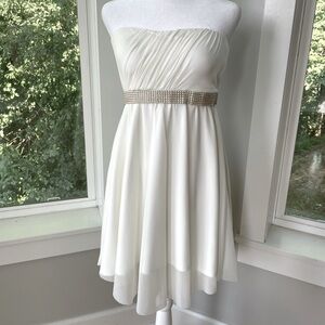 Vintage Y2K Tiger Lily Ivory Strapless Chiffon Mini Dress Pearl Embellished Sz M